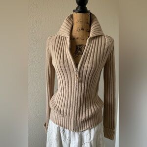 Y2K Vintage GAP Taupe Ribbed Cowl Neck Sweater